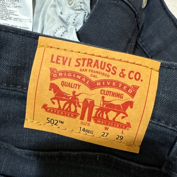 LEVIS 502 Big Kid Sz 14 27x29 Reg Dark Wash Denim Tapered Jeans Inner Adjustable - Picture 7 of 10